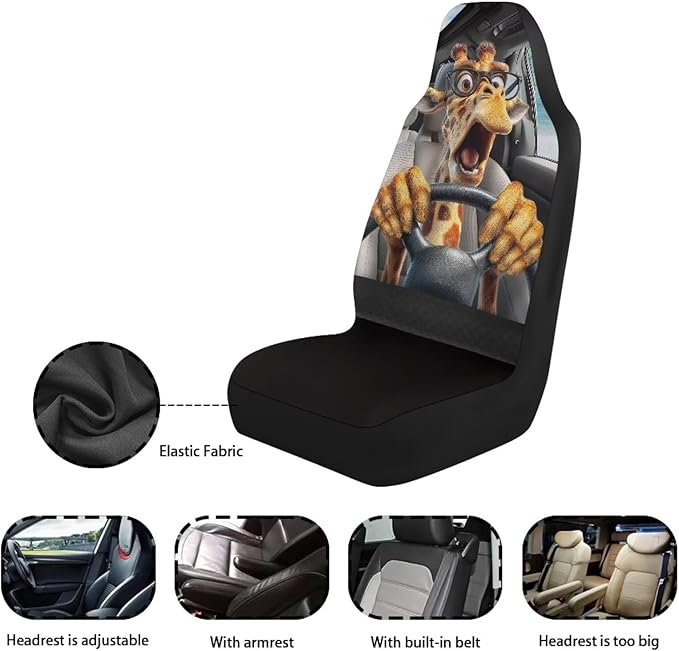 Funny Giraffe Driver Front Seat Covers for Cars All Weather Front Bucket Seat Cover Front Bucket Seat Cover for Cars Sedans Truck SUV Vans