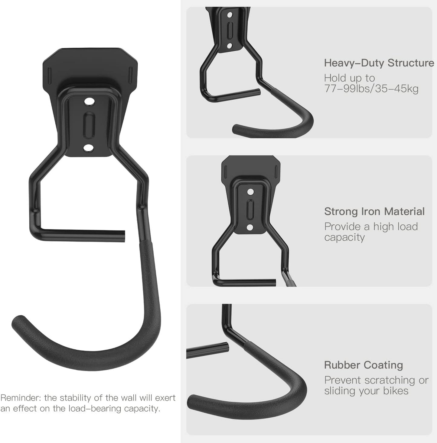 Bike Wall Mount with Fixed Hook, [4 Pack] Heavy Duty Bike Storage Rack, Bike Rack Vertical Stand for Garage - Easily Hang/Detach - with Screws Iron Bike Hanger Brackets