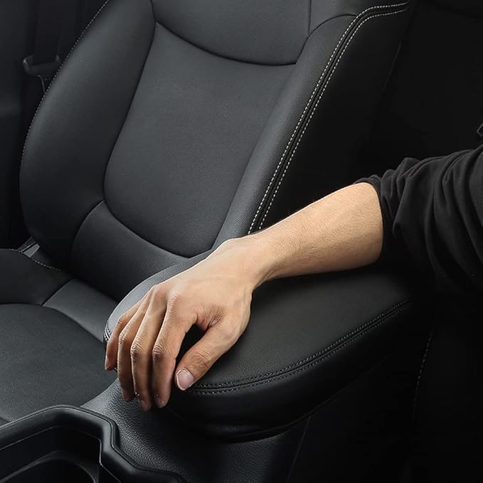 INTGET Center Console Armrest Cover for 2025 Toyota RAV4 Accessories 2024 2023 2022 2021 2020 2019 Leather Middle Console Lid Cover Pad Protector Elbow Arm Rest Covering Car(Black)