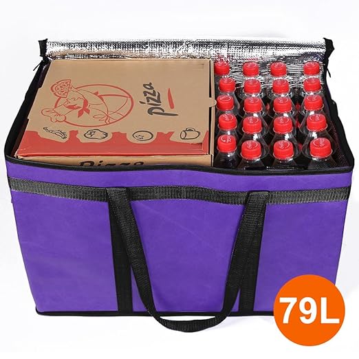 Bodaon 1-Pack Insulated Food Delivery Bag, XXX-Large Meal Grocery Tote Insulation Bag for Hot and cold Food,Commercial, Large Capacity Reusable Warming Bag, Purple