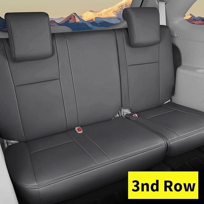 Custom Fit Seat Covers for Toyota Highlander: 2020 2021 2022 2023 2024 2025 Full Set 8 Passenger 3 Row Faux Leather Car Seat Protector Compatible Airbag Deep Gray(2020-2024 W/ Second Row 40/60 Split)