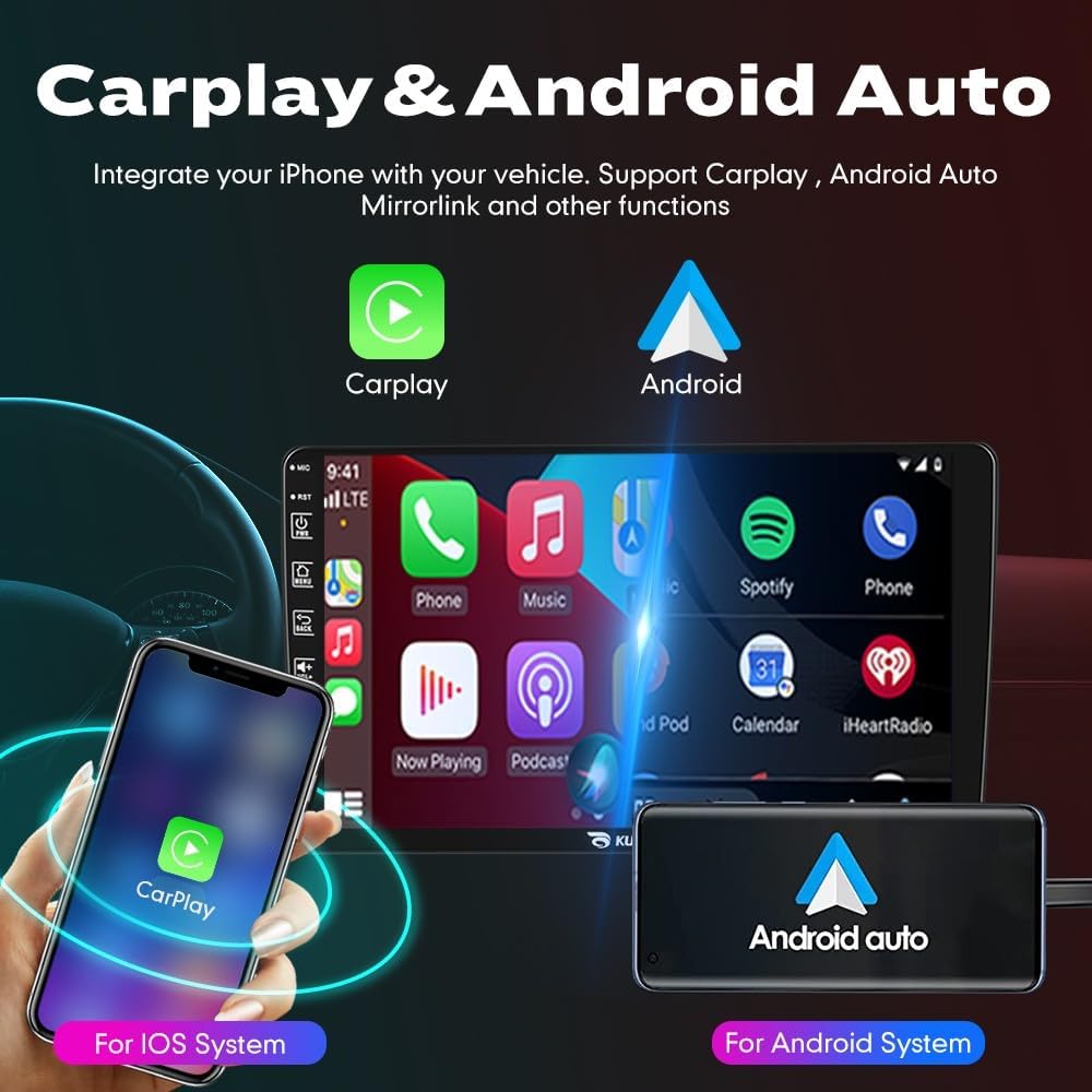 Kunfine Car CarPlay Android Auto Navigation Stereo GPS Radio Reverse Camera Display 9" IPS Touchscreen Headunit Tablet Media Player for Peugeot 301 13-22, if Applicable Octa Core 6G+128G Gloss Black