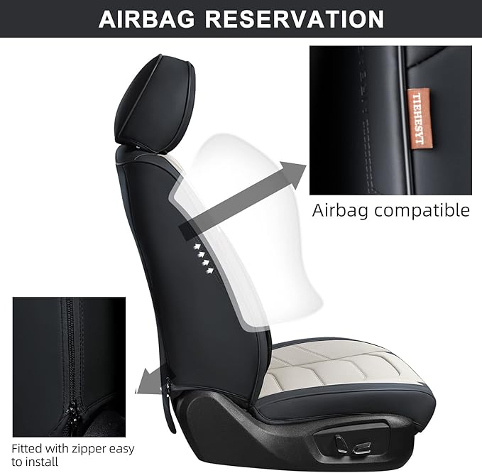 Car Seat Covers Full Set, Breathable Nappa Leather Car Seat Cushions, Auto Interiors Universal Fit for Most Cars, Compatible Automotive Vehicles(Sedan/SUV/Van), Black & White
