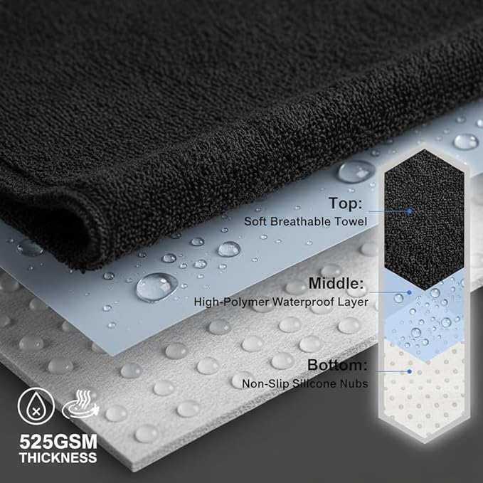 ZIMABLUE 1PC Waterproof Towel Car Seat Cover - 525g Heavy Duty 3-Layer Microfiber Sweat Protector for Bucket Seats - Non-Slip Machine Washable Universal Fit for Gym, Yoga, Beach, Pets & Outdoors-Black
