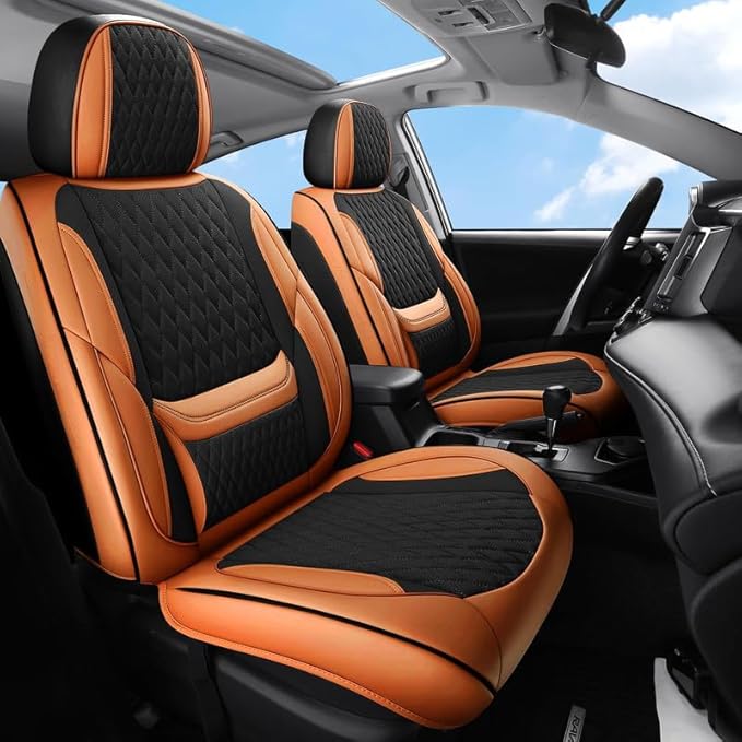 Front Seat Car Seat Covers Custom Fit for Ford Fusion 2007-2020 - Premium Faux Leather with Lumbar Support | Breathable, Waterproof, Anti-Slip, Durable (Black&Brown,Front Seat)