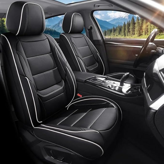 Car Seat Covers Custom Fit for Chevrolet/Chevy Volt 2010-2019 , Premium Faux Leather Waterproof Car Seat Protectors with Lumbar Support, Breathable Anti-Slip Easy to install(Black&White,Full set)