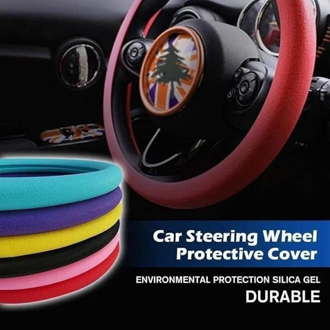 Car Steering Wheel Protective Cover, Silicone Steering Wheel Cover Grip, Cool Non-Slip Thin Steering Wheel Protector, Stretchy, Silent, Fits 13/14/15/16 inch Wheels (Light Gray)