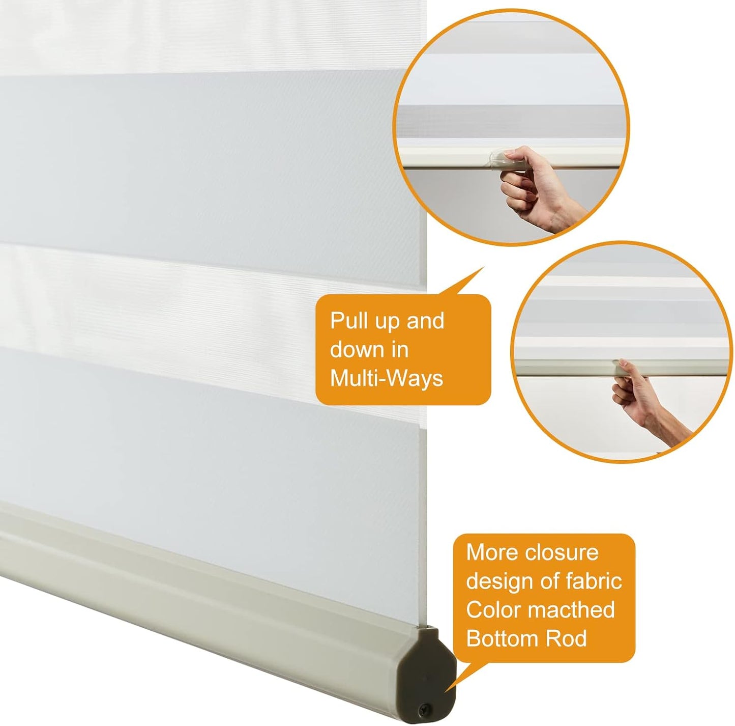 Persilux Cordless Zebra Blinds for Windows Free-Stop Window Shades (27" W X 72" H, Cream) Dual Layer Light Control for Day and Night, Light Filtering Sheer Shades for Home, Easy to Install