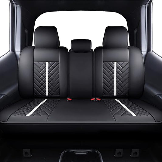 Tomatoman Tacoma Truck Rear Seat Covers 2005-2024 2025 2026 Access Double Cab TRD Sport Offroad Limited SR5 V6 Back Car Cushions with Waterproof Faux Leather(Rear Seat/Black-White)