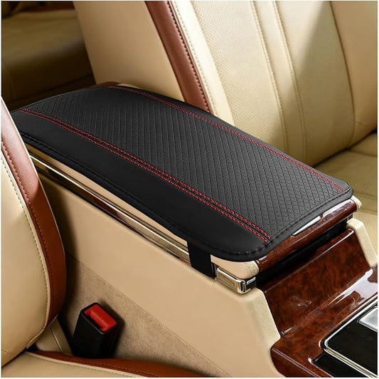 Car Center Console Cover, PU Leather Vehicle Armrest Seat Box Cover Protector, Comfortable Automotive Interior Arm Rest Cushion Pad Accessories, Universal for SUV Sedan Truck (Black/Red)