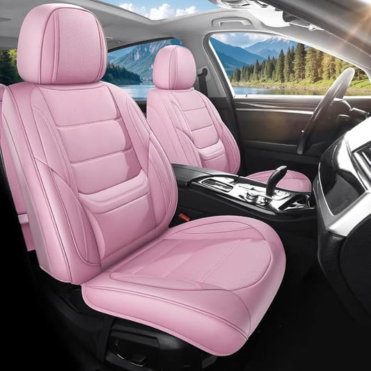 Car Seat Covers Custom Fit for Chevrolet/Chevy Captiva 2006-2018, Premium Faux Leather Waterproof Car Seat Protectors with Lumbar Support, Breathable Anti-Slip Easy to Install(Pink,Full Set)