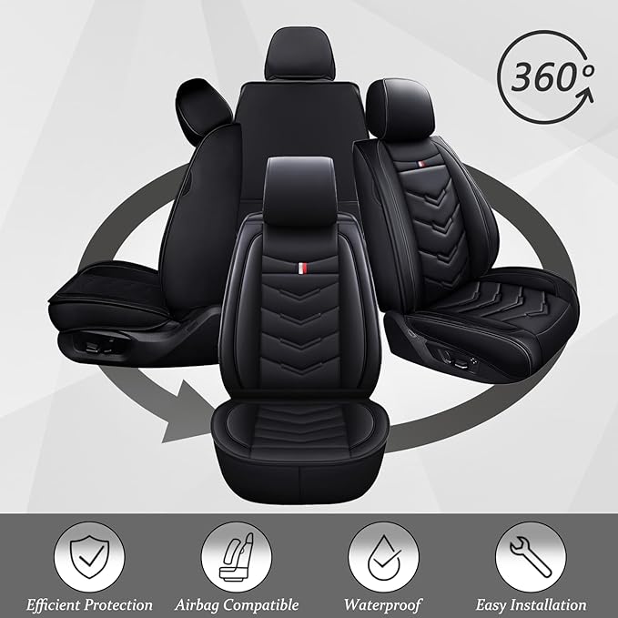 Car Seat Cover for Ford Explorer 2000-2025, Waterproof Durable Compatible Airbag, Premium Leather Seat Protector(2 Seats Luxury,Black)