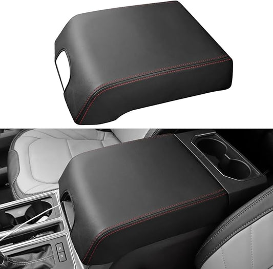 INTGET Center Console Cover for Ford F150 Accessories 2015-2020 2016 2017 2018 2019 Car Middle Lid Seat Armrest Cover Protector Elbow Cushion Pad (red Stitches, 2015-2020)
