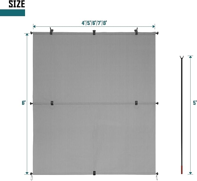 Bynbbur 7'W x 13'H Outdoor Patio Shades Foldable Roller Blinds, 220 GSM Sun Shade Roll Up Porch Screens Exterior Shade Cloth for Deck Pergola Backyard, Light Gray