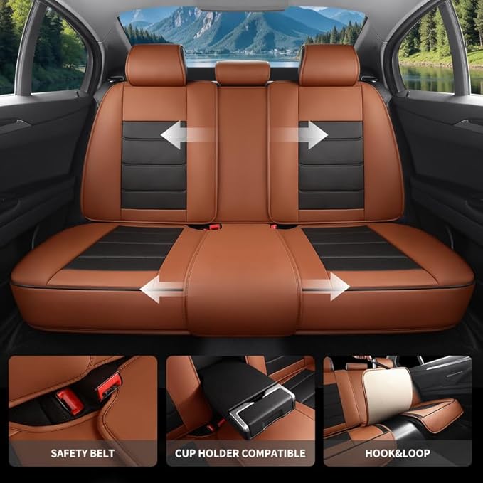 Car Seat Covers Full Set Custom Fit for Ford Maverick 2022-2026-Luxury Leather with Lumbar Support, Breathable, Waterproof, Anti-Slip, Durable, Easy to Install (BlackBrown,Full Set)
