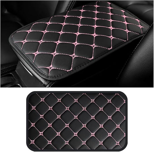 HZEL Car Center Console Cushion Pad, PU Leather Vehicle Armrest Protection Cover, Waterproof Automotive Interior Arm Rest Seat Box Mat Accessories, Universal for SUV, Sedan, Truck (Black/Pink)