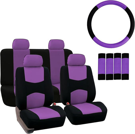FH Group Flat Cloth Car Seat Covers Purple/Black