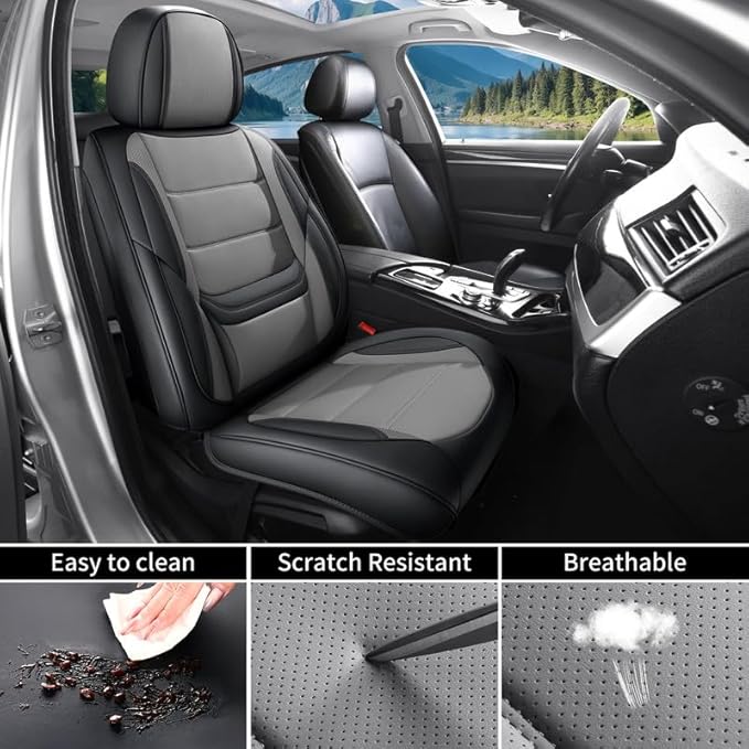 Car Seat Covers Custom Fit for Chevrolet/Chevy Spark 2012-2022 , Premium Faux Leather Waterproof Car Seat Protectors with Lumbar Support, Breathable Anti-Slip Easy to install(Black&Gray,Full set)