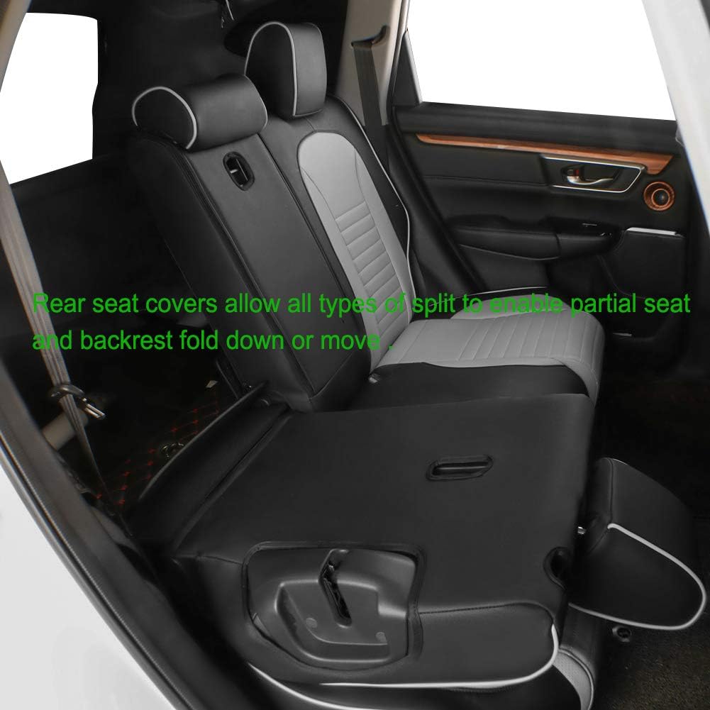 EKR Accord Car Seat Covers for Honda Accord EX-L,Touring,Sport,EX,Hybrid 2018 2019 2020 2021 2022(Rear Row 40/60 Split Backrest),Car Seat Protector,Car Automotive Seat Covers,Leather(Black/Gray)