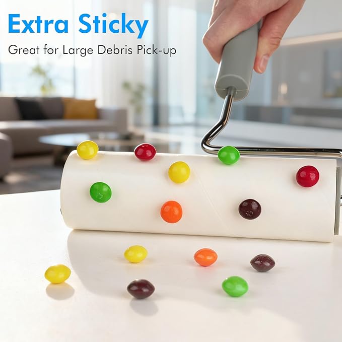 Extra Sticky Large Surface Lint Roller, 6.3'' Giant Lint Roller for Pet Hair, Lint Remover Roller for Cat Hair, Clothes, Furniture (1 Handle + 90 Sheets)
