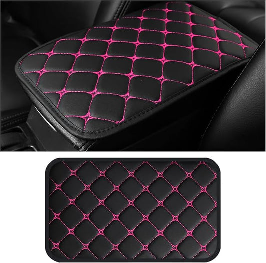 HZEL Car Center Console Cushion Pad, PU Leather Vehicle Armrest Protection Cover, Waterproof Automotive Interior Arm Rest Seat Box Mat Accessories, Universal for SUV, Sedan, Truck (Black/Rose Red)