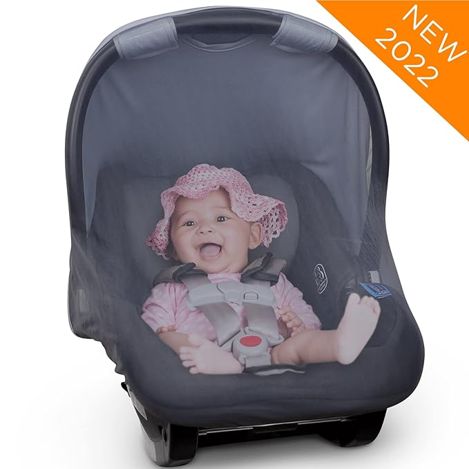 liuliuby Summer Baby Car Seat Cover | 2-in-1 Breathable Carseat Sun Shade & Mosquito Net | UV Protection Lightweight Canopy Covers for Infant Unisex | Bug Net Mesh for Warm Weather (Gray)