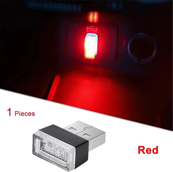 1/4/10 PCS USB LED Light Car Interior Styling Atmosphere Decorative Lamps Mini Universal Portable Ambient Lighting Kit Red Bule(1 PCS_Red)