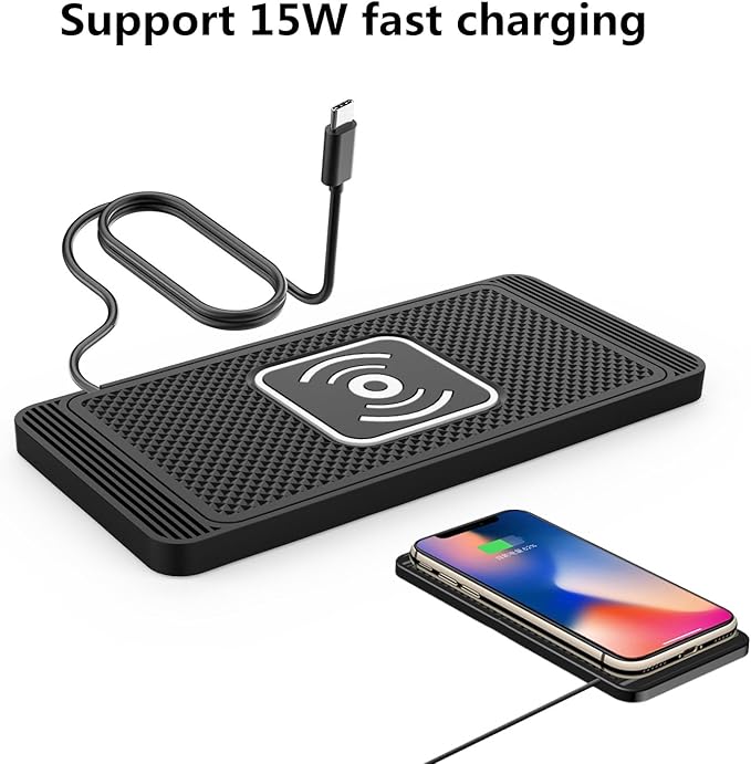 Wireless Charging Pad for Car for Chevrolet Silverado 1500 LT, 15W Fast Wireless Charger Mat Non-Slip Silicone Car Center Console Phone Charging Pad,A/15W-Type-c