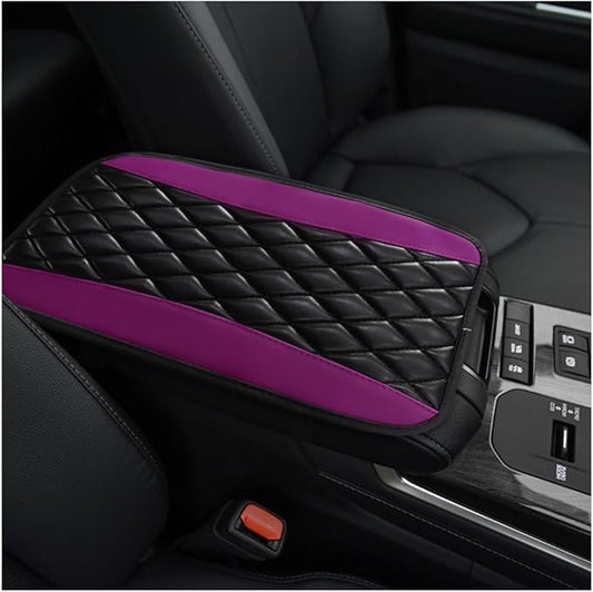 Car Center Console Cushion Pad, 12.6 × 7.48 Inches Waterproof Car Armrest Seat Box Cover, PU Leather Armrest Cover Protector for Most Vehicle, Universal Car Interior Accessories (Purple)