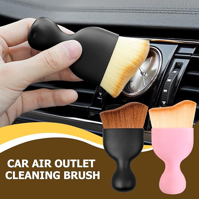 Blilo 2PCS Car Interior Detailing Brush with Dust Cover, Auto Soft Hair Cleaning Brushes, Scratch Free Curved Dirt Collectors, for Vehicle Dashboard Air Conditioner Vents Leather(Brown/Black)