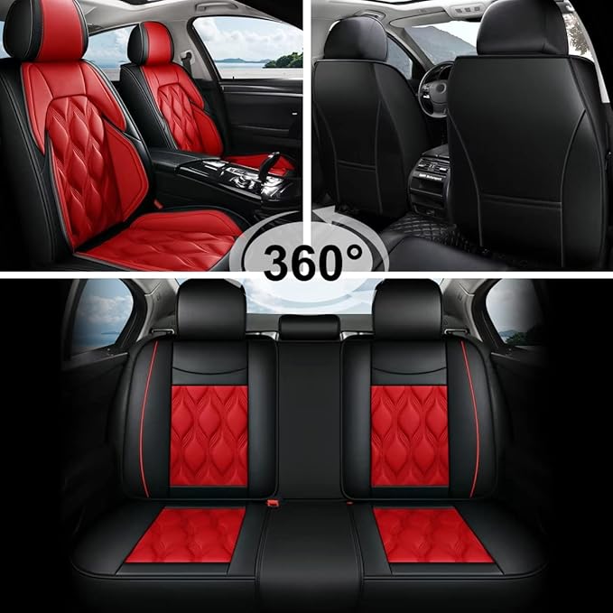 AOMSAZTO Seat Covers,Full Set 5 Seats Custom Fit for Jeep Renegade 2015 2016 2017 2018 2019 2020 2021 2022 2023 2024 2025,Leather Car Seat Cover Seat Cushion Protector,Waterproof Black&Red
