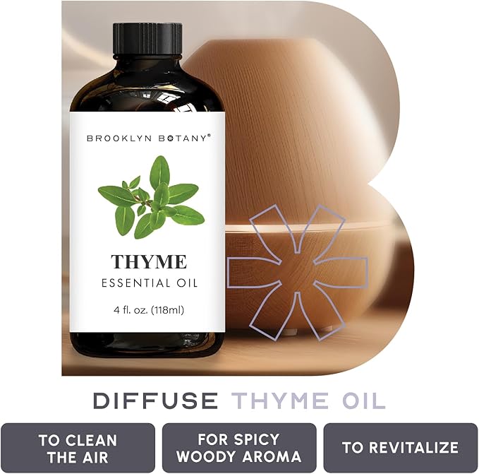 Brooklyn Botany Thyme Essential Oil - Huge 4 Fl Oz - 100% Pure and Natural - Premium Grade with Dropper - for Aromatherapy and Diffuser
