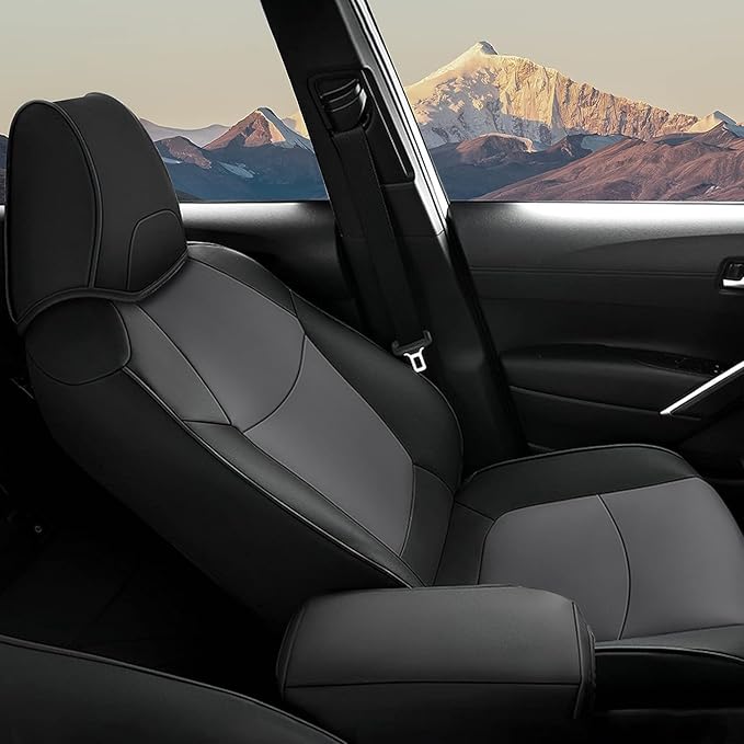 AOMSAZTO Custom Fit for Toyota Corolla Cross Hybrid 2023 2024 2025 Faux Leather Car Seat Covers Full Set Compatible Airbag Corolla Cross Hybrid S,SE,XSE Seat Protector Sedan Black+Grey