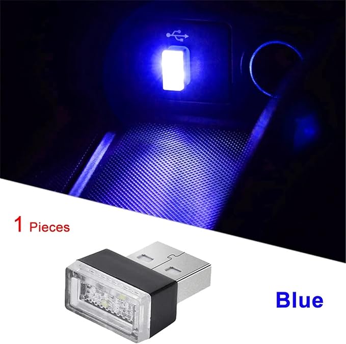 1/4/10 PCS USB LED Light Car Interior Styling Atmosphere Decorative Lamps Mini Universal Portable Ambient Lighting Kit Red Bule(4 PCS_Blue)