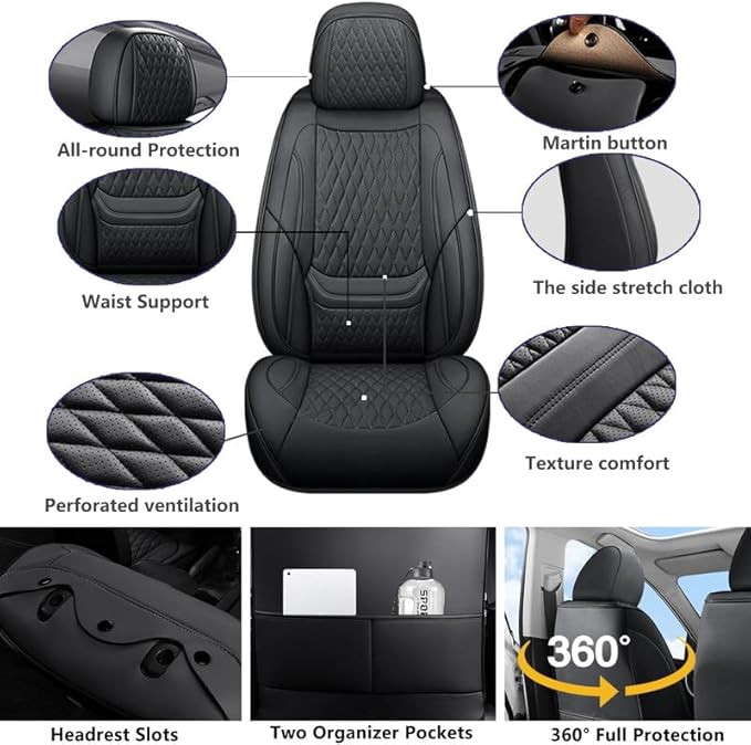 Front Seat Car Seat Covers Custom Fit for Ford Focus 2000-2018 - Premium Faux Leather with Lumbar Support | Breathable, Waterproof, Anti-Slip, Durable (Black,Front Seat)