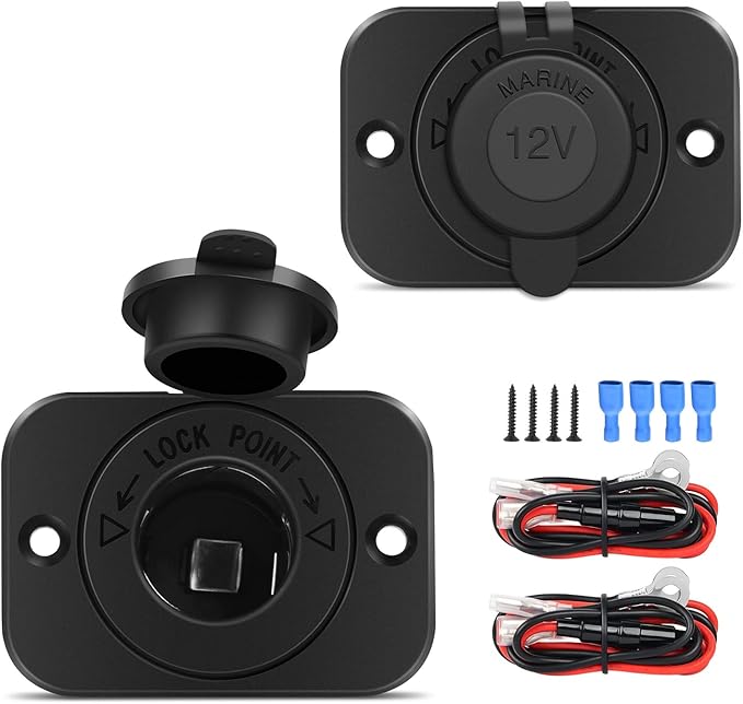 Nilight 2 Pack Car Cigarette Lighter Socket DC 12V Waterproof Power Outlet Adapter Replacement with Terminals Wires and Screws for Marine Boat Motorcycle, Boat, Car,Truck, RV, ATV