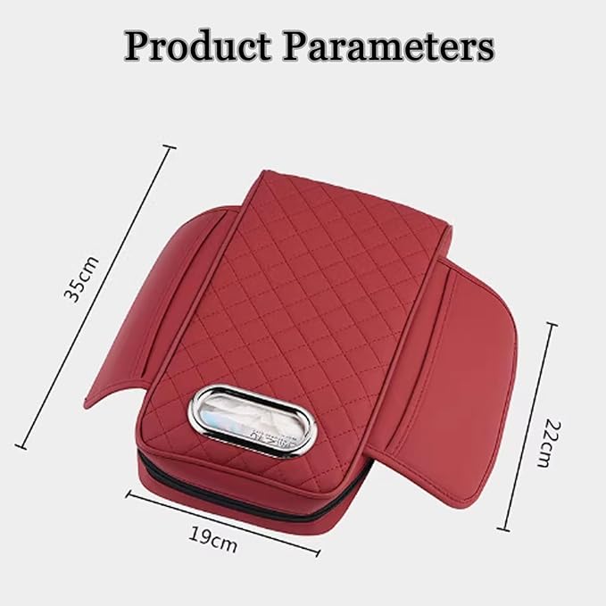 Car Center Console Cover for Toyota Highlander 3.Generation 2013-2020, Leather Car Arm Rest Cover, Car Armrest Cushion with 2 Storage Bags Car Center Console Armrest Pad, F Red