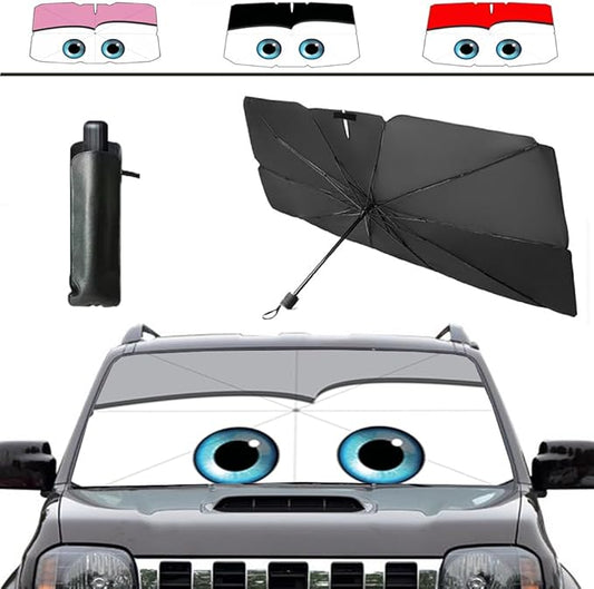 Windshield Sun Shade 2025 Car Accessories 100% Blackout Car Front Windsow Shades Umbrella Automotive Sun Visor Block Heat Insulation Protection (Gry Eyes)