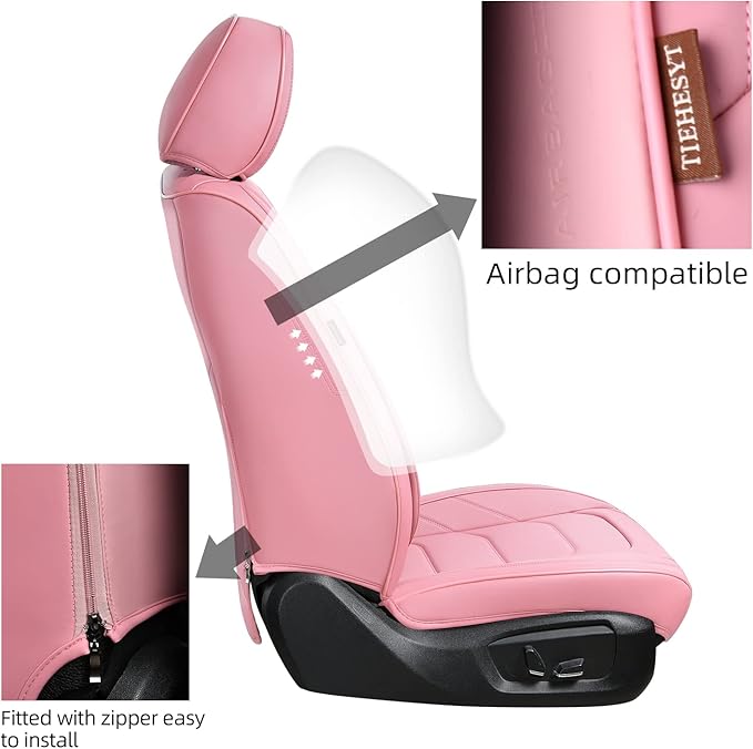 Pink Car Seat Covers Front Pair, Breathable Leather Automotive Front Seat Covers & Headrest for Comfortable Driving, Universal Auto Interior Fit for Most Kinds of Vehicles