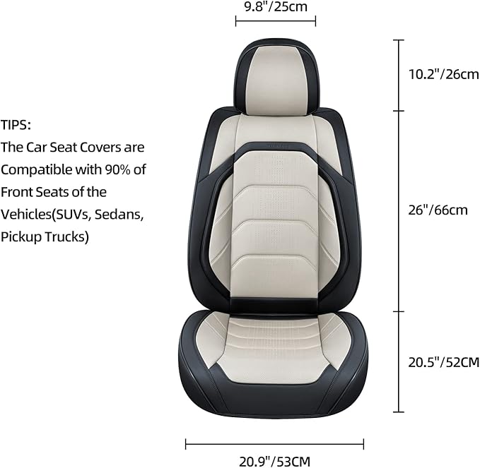 Car Seat Covers Full Set, Breathable Nappa Leather Car Seat Cushions, Auto Interiors Universal Fit for Most Cars, Compatible Automotive Vehicles(Sedan/SUV/Van), Black & White