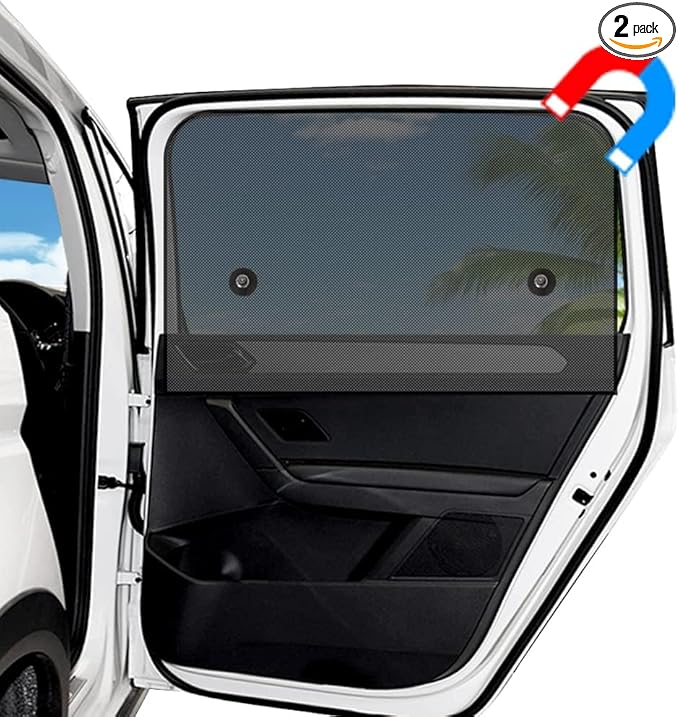 Ovege Car Window Shade 2pcs -Car Side Window Sun Shade Baby UV Protection Privacy Suction Magnetic (Back Seat 2pcs), Semi-Transparent
