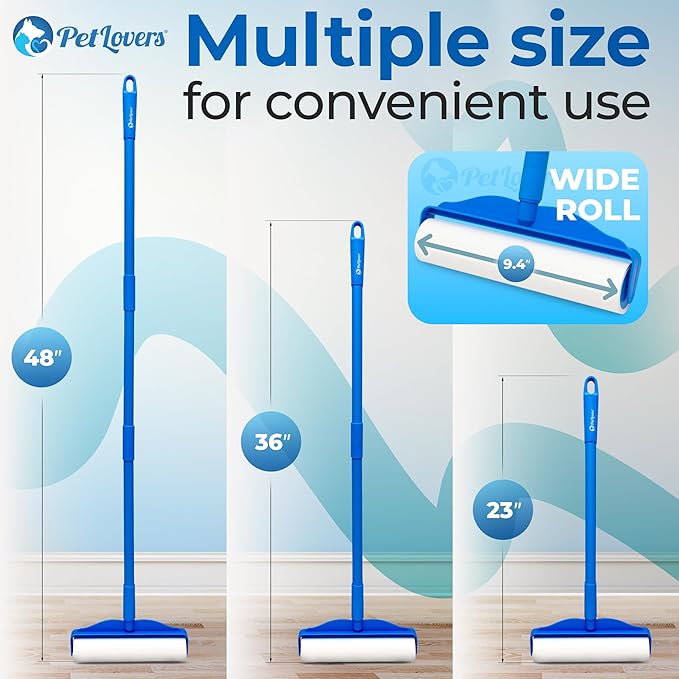 PetLovers Large Lint Roller with 3 Refills – 360 Total Sheets for Tackling Pet Hair, Extra Large Floor and Carpet Roller for Homes with Pets, Perfect for Floors, Furniture, and Loving Pet Owners