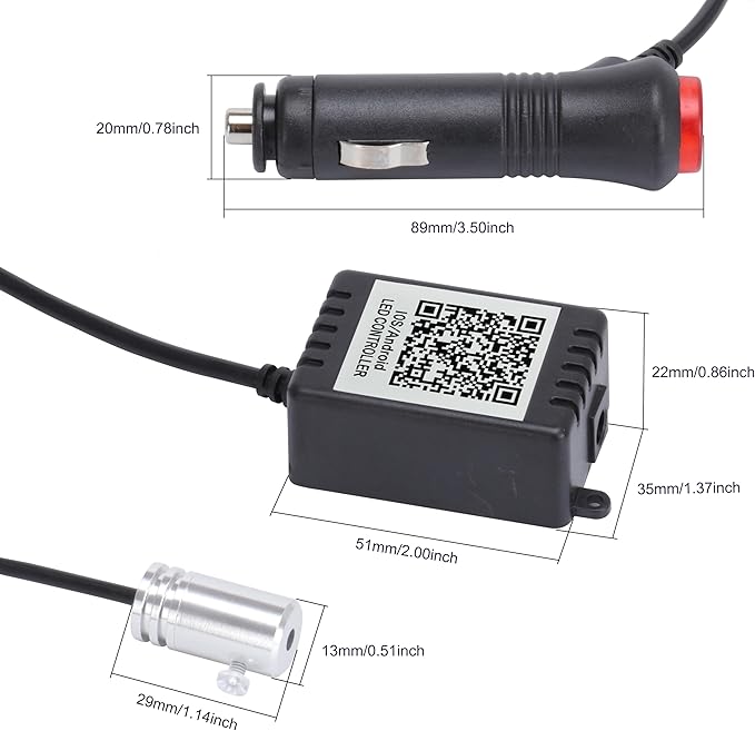 Car Ambient Footwell Lighting Optic Fiber 64 Colors Music Sound Active with APP Control Car Decorative Atmosphere Lighting Kit DC 12V 1W 6m