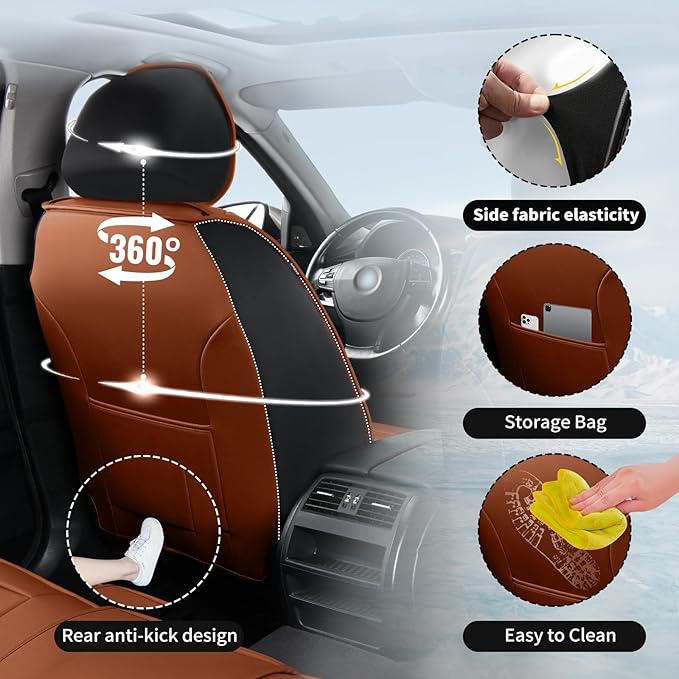 Fit HRV Car Seat Covers Compatible with Honda HRV 2016-2025 2026, Premium Leather Breathable, Wear Resistant, Airbag Compatible, All-Weather Protection & Full Coverage, Full Set Brown