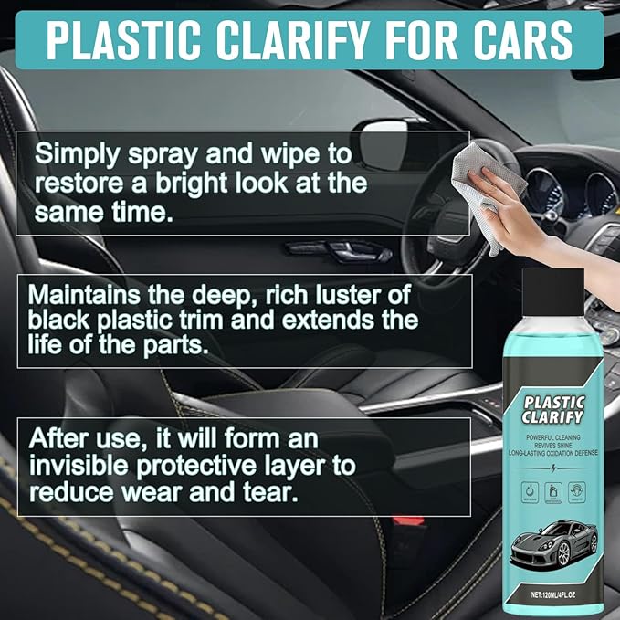 2PCS Plastic Clarify For Cars, Waterless Spray Wax, Plastic Clarify, All-In-One Detailer For Car Interiors & Exteriors, Plastic Rubber Leather Restorer For Cars