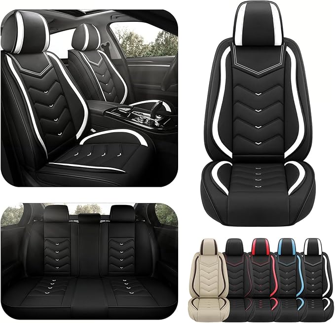 Car Seat Covers for Fiat 500 2012-2019, Premium Nappa Leather Car Seat Cover, Stylish Sport Seat Covers， Automobile Seat Cover Sets.(Standard 5 Seats/Black White)