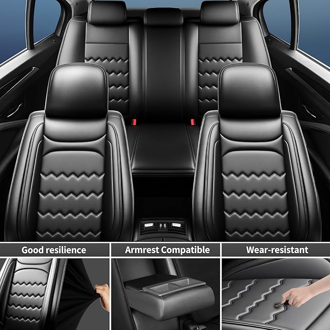 Car Seat Covers Custom Compatible with Mazda 6 2007-2021, Full Coverage Premium Leather Waterproof Breathable Seat Covers, Automotive Seat Protectors, Airbag Compatible(Full Set Seats, Black)