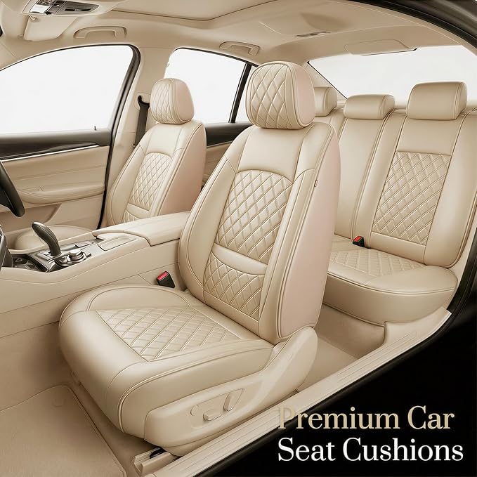 Fit for Accent Seat Covers Compatible with Hyundai Accent 2017-2026 - Waterproof Breathable Leather Automotive Seat Cushions Protector,Airbag Compatible,Full Set 5 Seats(Beige)