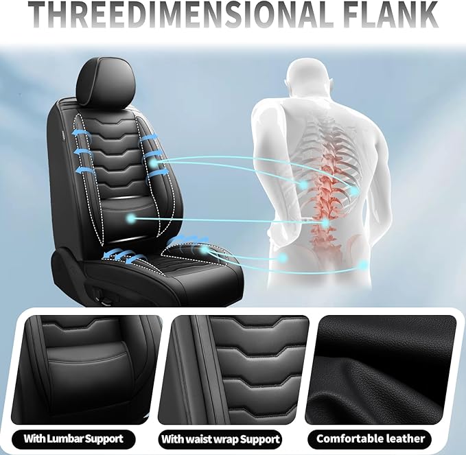Fit Frontier Car Seat Covers Compatible with Nissan Frontier 2010-2025 2026 - Premium Leather， Waterproof Breathable， All-Weather Seat Cushion Protecto&Airbag Compatible (2 Front Seat Black)