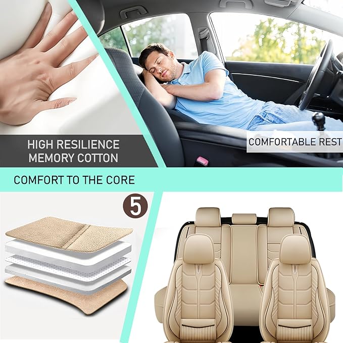 Leather Car Seat Covers Fit for Toyota Yaris Sedan 2019-2020, 5 Seater Car Seat Cover, Premium Waterproof, Scratch Resistant Car Interior Accessories (Full Set Beige)